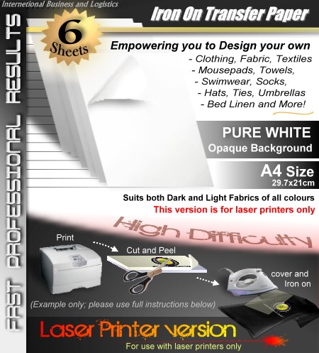 Laser OW 6 Sheets Blank T Shirt Iron on Heat Transfer Printer Paper Dark Fabric
